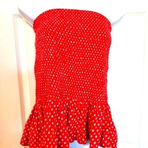 Japna Red and White Smock Peplum Top Small Valentines day NWOT